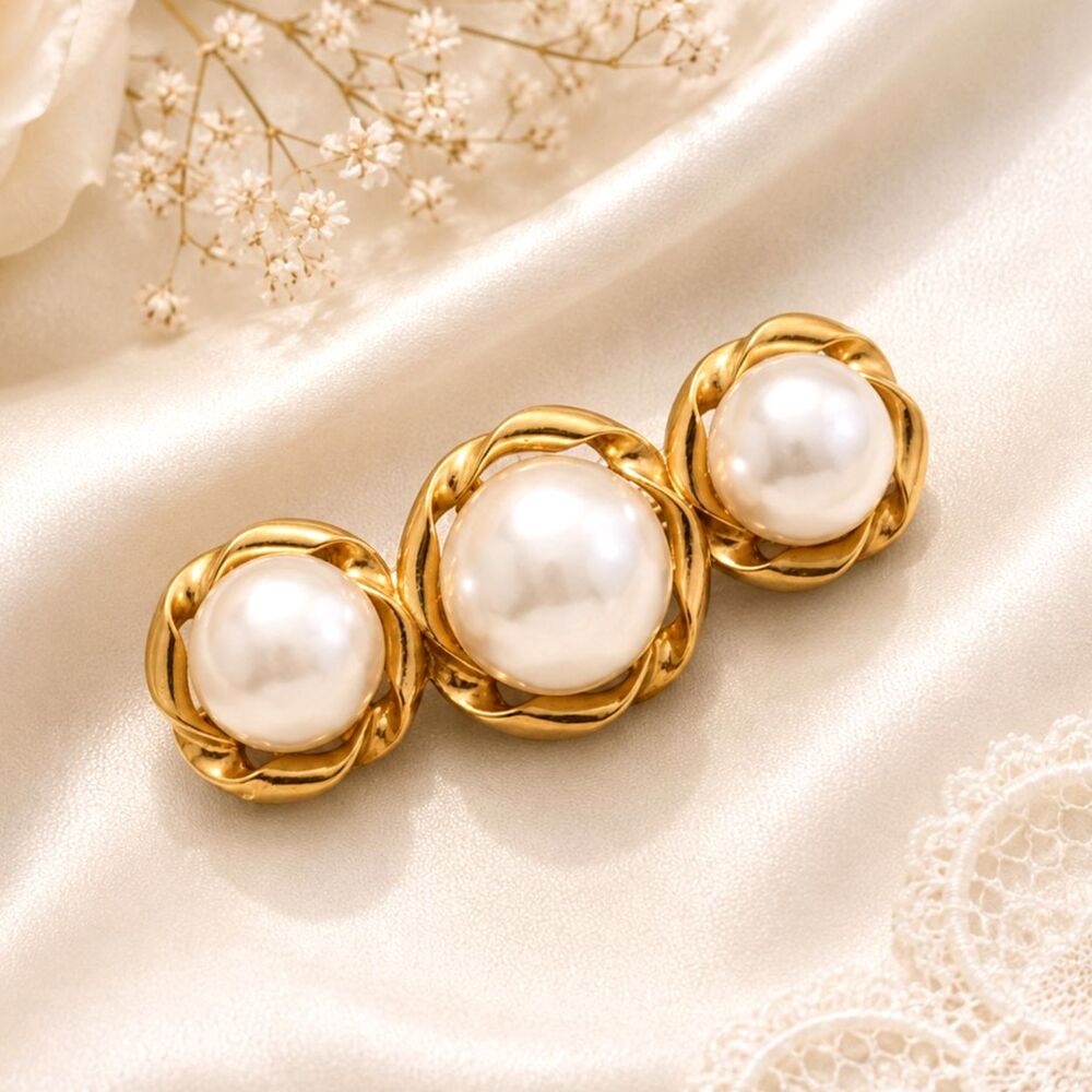Vintage Faux Mabe Pearl Gold Tone Bar Pin Brooch